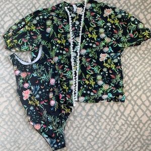 Olga Valentine one piece swim with matching kimono girls size 12